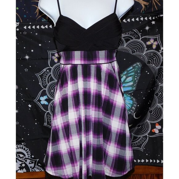 City Studio Gothic Purple And Black Plaid Mini Dress - Picture 5 of 5